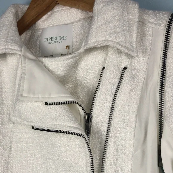 PIPERLIME Moto Tweed Blazer Jacket Zipper Vest Jacket - Picture 4 of 8